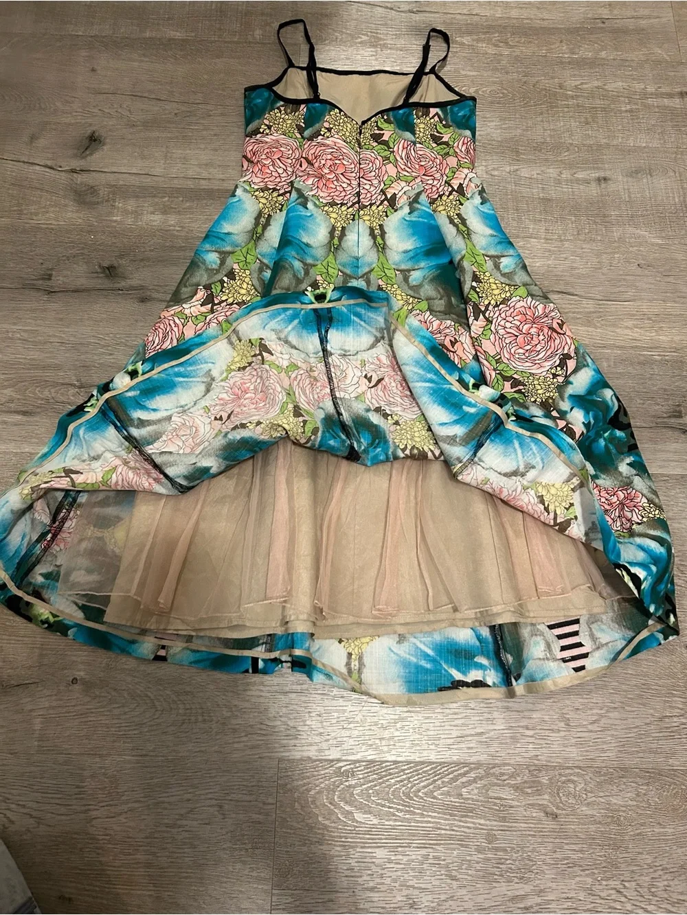 Tracy Reese NY Pink Blue Floral Linen  Coquette Fit to Flare A-Line Dress SZ 4